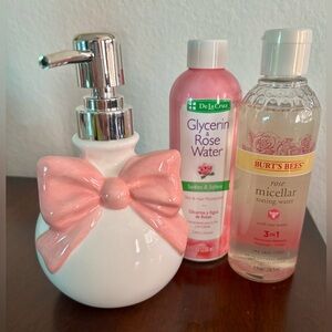 Bow Soap Dispenser + Burt Bee’s Rose Water + Rose Veggie Glycerin Lotion